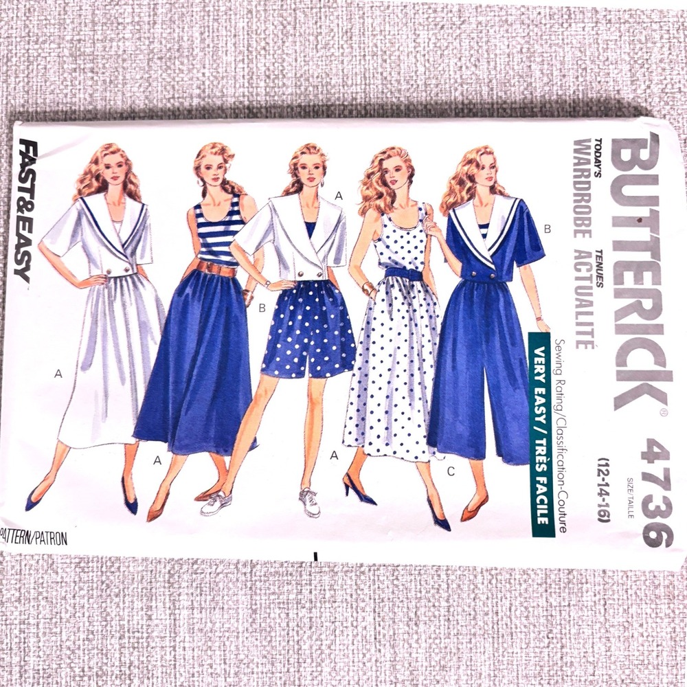 Butterick 4736 Sailor Jacket Capsule Wardrobe Sz 12-16 French Breton Chic Vtg'90